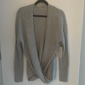 Zella light grey ribbon yoga open front sweater